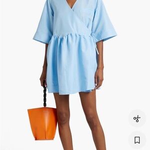 Ganni Sky Blue Wrap Mini Dress